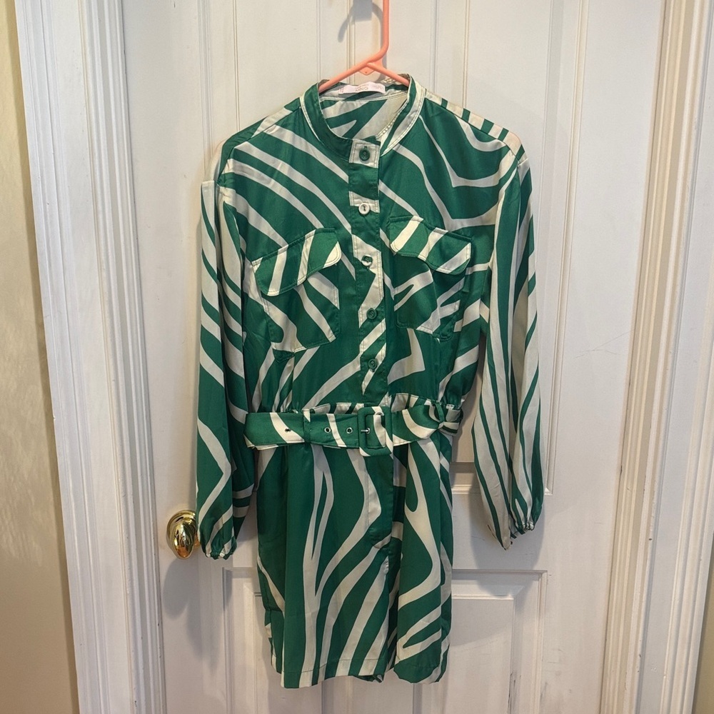 MNG. Mango green and white stripes Jumpsuit Italian Fabric